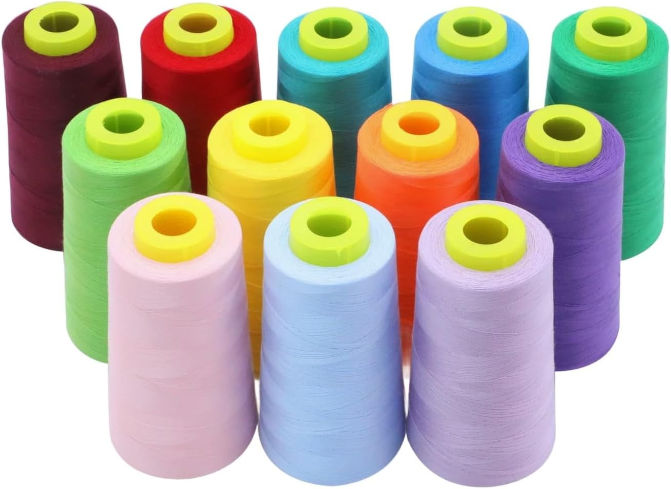EVERLOCK Serger Thread Set – 12 Cones, Bold Assorted Colors – 3000 Yards Each – 40 Weight, 2-Ply Spun Polyester – Strong Overlock Thread for Serger Machines – Low-Lint, Smooth Feed
