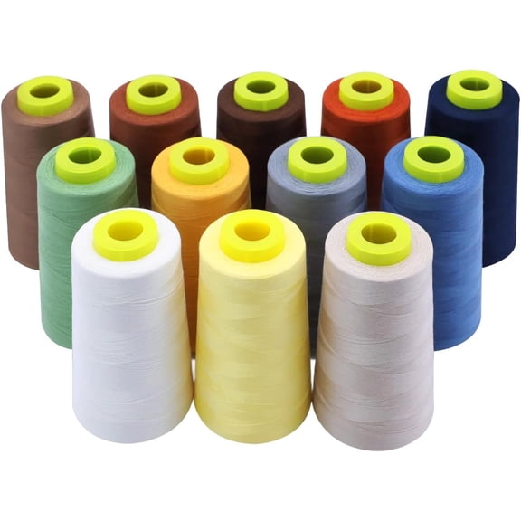 EVERLOCK Serger Thread Set 12 Cones, Earth & Neutral Tones 3000 Yards Each 40 Weight, 2-Ply Spun Polyester Overlock Thread for Serger Machines Strong, Low-Lint Performance
