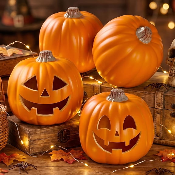 EVERLORIA 6.3" Carvable PU Artificial Pumpkins for DIY Halloween Decor, 4 Pcs