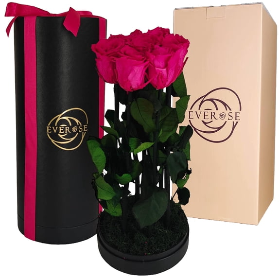 EVEROSE Preserved Flowers in Gift Box - 7 Real Preserved Roses That Last 1-3 Years Forever Flowers Bouquet for Delivery Prime Happy Birthday Flowers Long Lasting Roses for Wife, Mom, Vase Ready C113