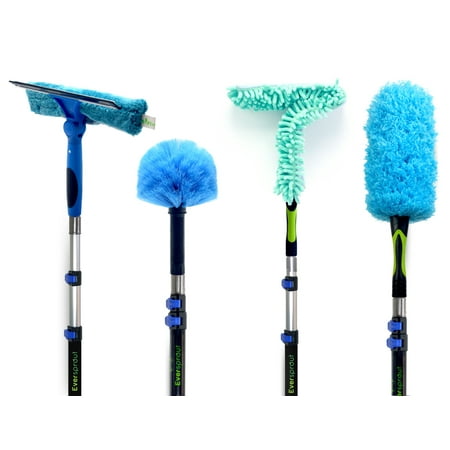 EVERSPROUT 7-to-20 Foot 4-Pack Duster Squeegee Kit with Extension-Pole (25+ Foot Reach) | Swivel Squeegee, Hand-Packaged Cobweb Duster, Microfiber Feather Duster, Ceiling Fan Duster, Telescopic Pole
