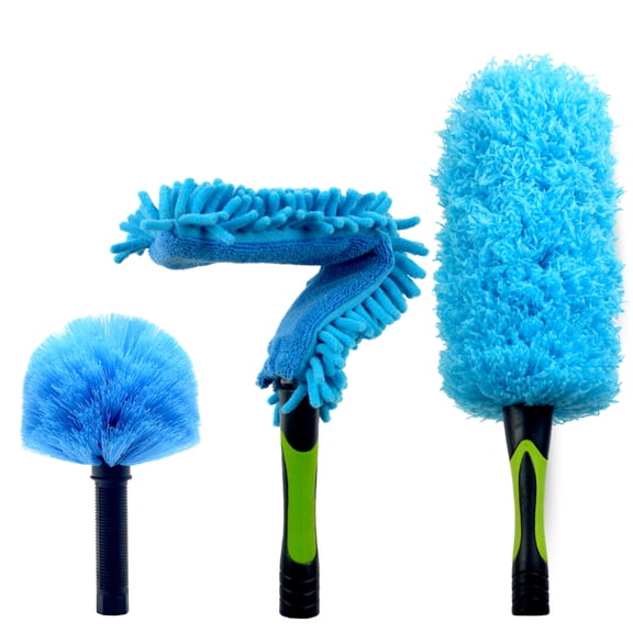 EVERSPROUT Duster 3-Pack | Cobweb Duster, Microfiber Feather Duster, Flexible Ceiling Fan Duster | Twists onto Standard ACME Threaded Poles (Pole Sold Separately) (Medium-Stiff Bristles)
