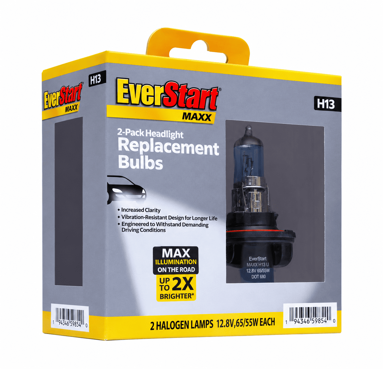 EverStart Maxx H13 Halogen Headlight Bulb, 2 Pack, Compatible with Multiple Cars