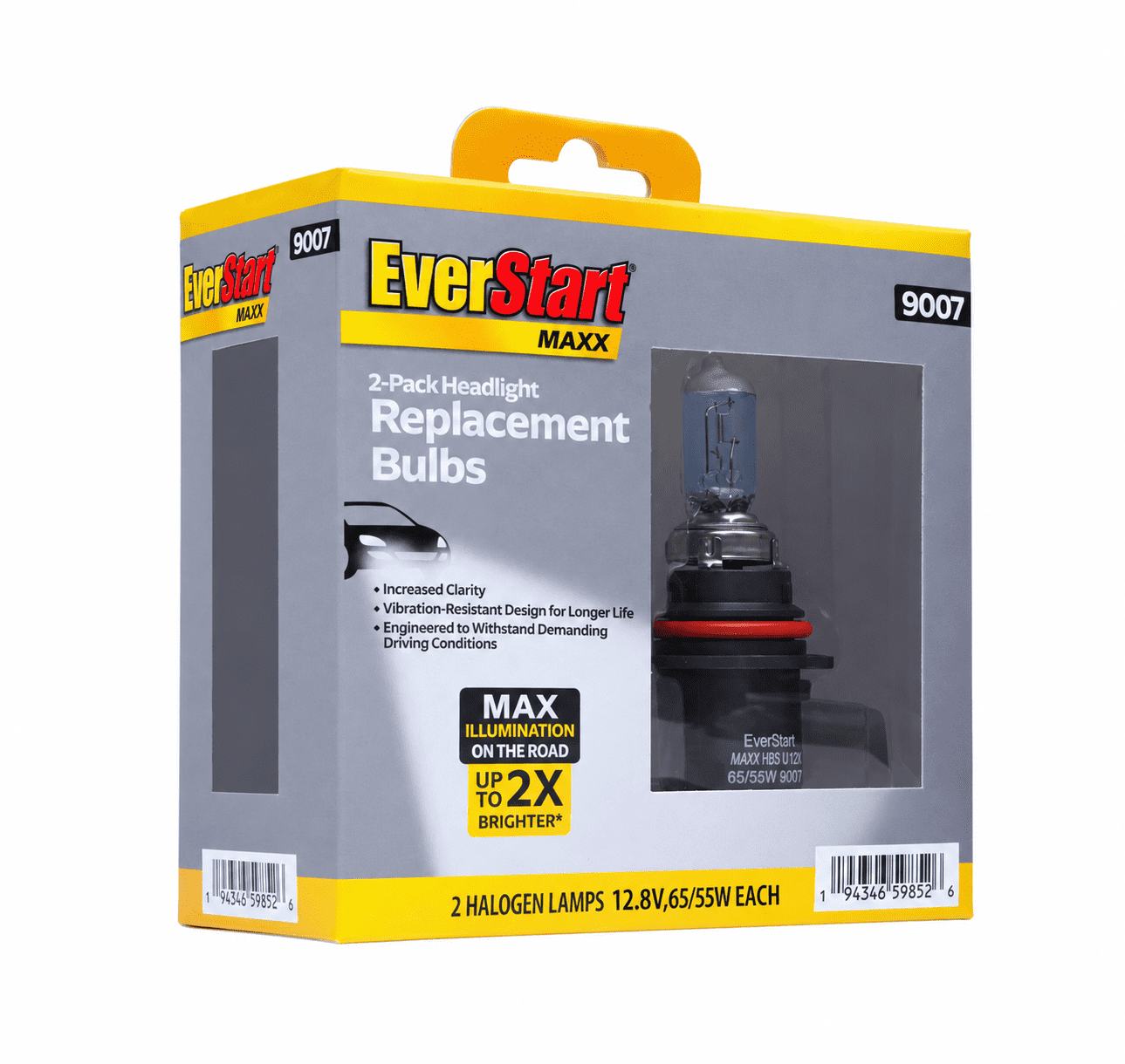 EverStart Maxx 9007 Halogen Headlight Bulb, 2 Pack, Compatible with Multiple Cars