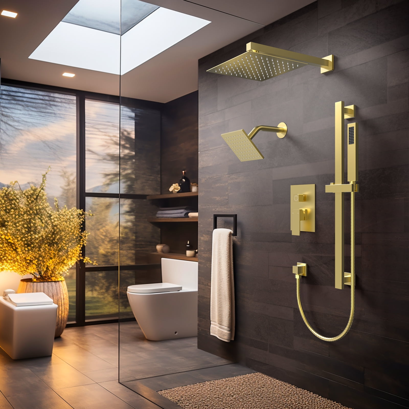 EVERSTEIN 10 inch Dual Shower Head Faucets System Combos Set Square