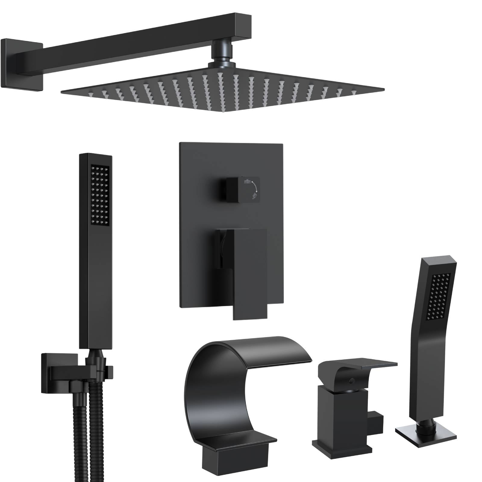 EVERSTEIN 10 inch Rain Shower Head Faucet System & Bathtub Waterfall