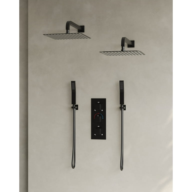 1-Spray Patterns 1.8 GPM 10 in. Dual Shower Head and Handheld Shower Head with Body Spray in Matte Black 1-Spray Patterns 1.8 GPM 10 in. Dual Shower Head and Handheld Shower Head with Body Spray in Matte Black