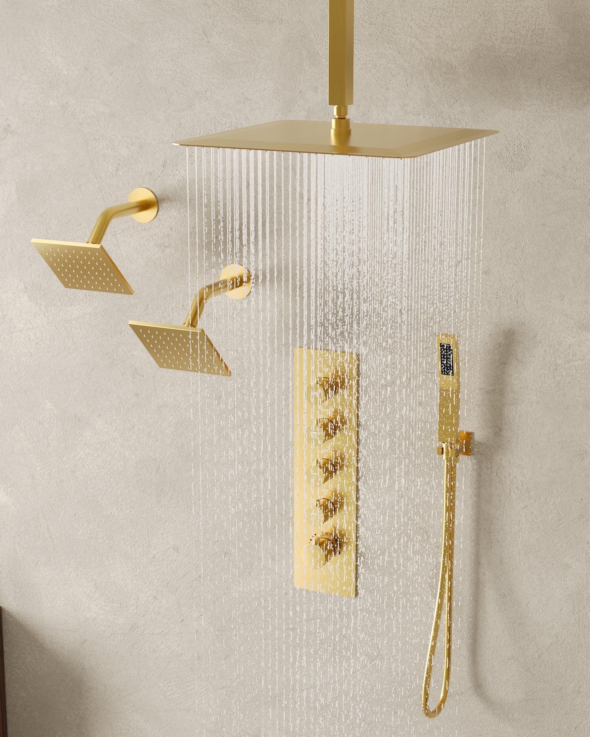 Brushed Gold Multi-Head Stainless Steel Shower System