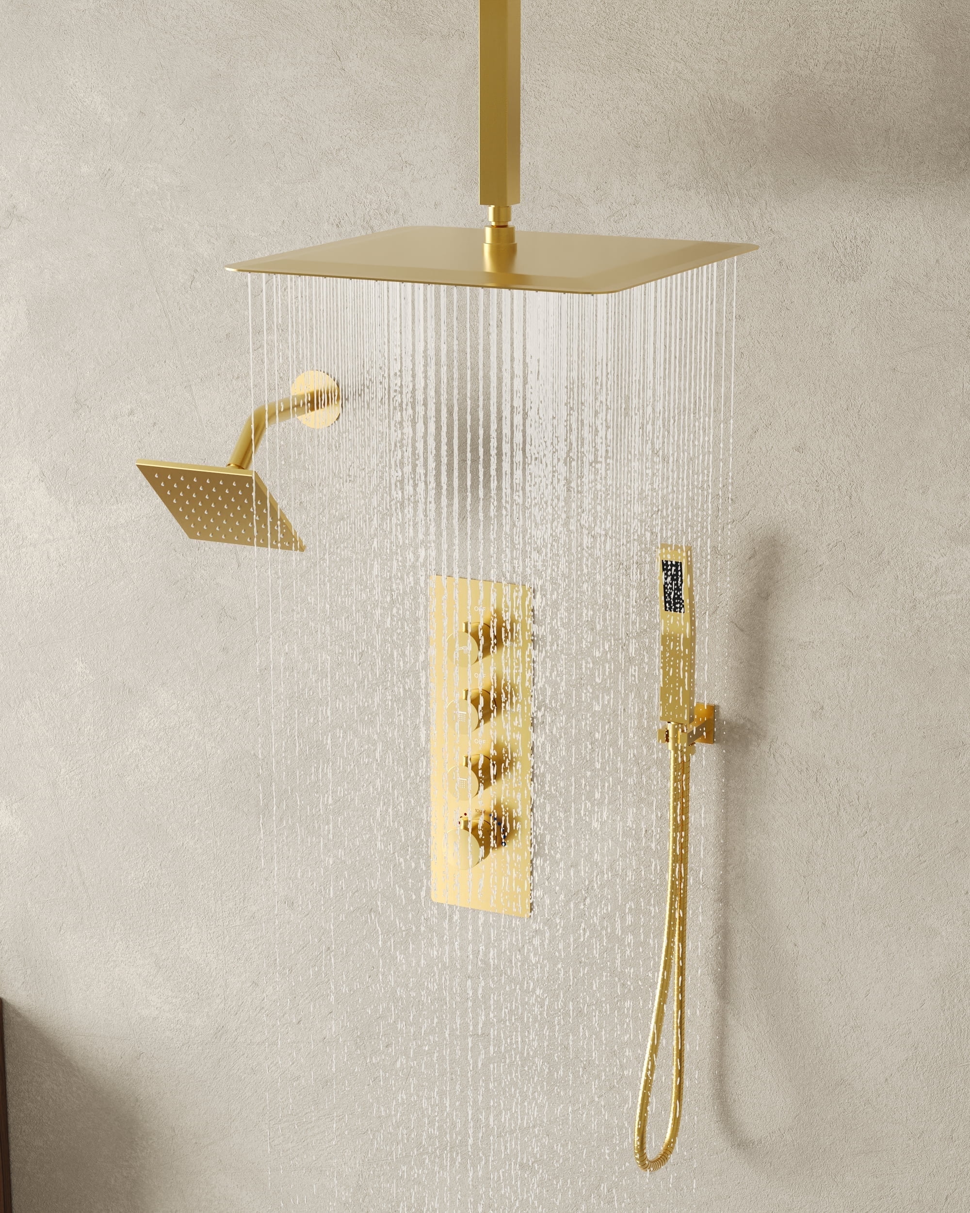 Gold Stainless Steel Dual Shower Head System with Thermostatic Valve