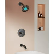 EVERSTEIN Bathroom Rain 5 in. Shower Head System LED Display with Wall Mount Tub Faucet Spout & Single Handle Balance Valve, Matte Black