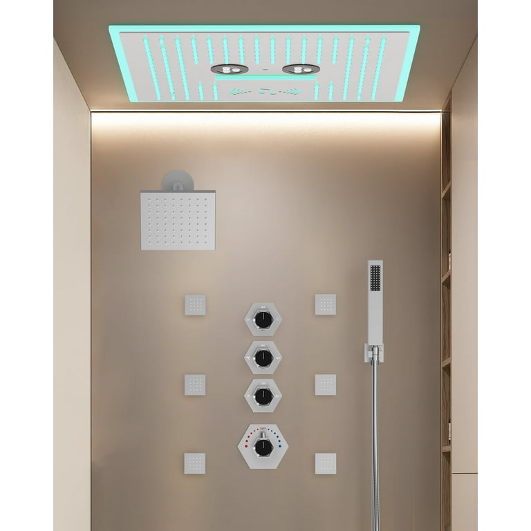 1-Spray Patterns 16 in. Ceiling Mount Rainfall Fixed Shower Head with Silicone Nozzle in Brushed Nickel 1-Spray Patterns 16 in. Ceiling Mount Rainfall Fixed Shower Head with Silicone Nozzle in Brushed Nickel