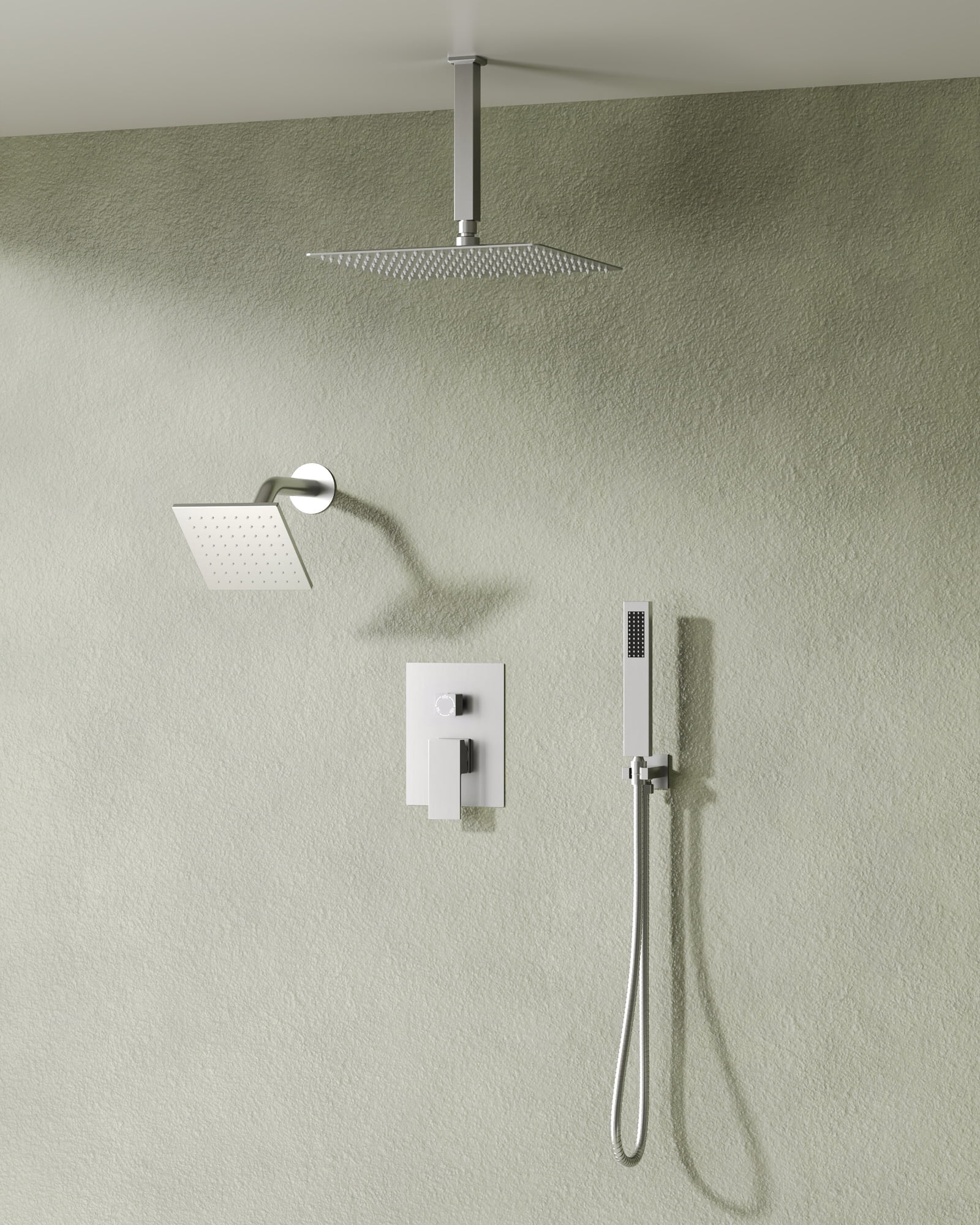 Brushed Nickel Dual Rain Shower Head System with Handheld