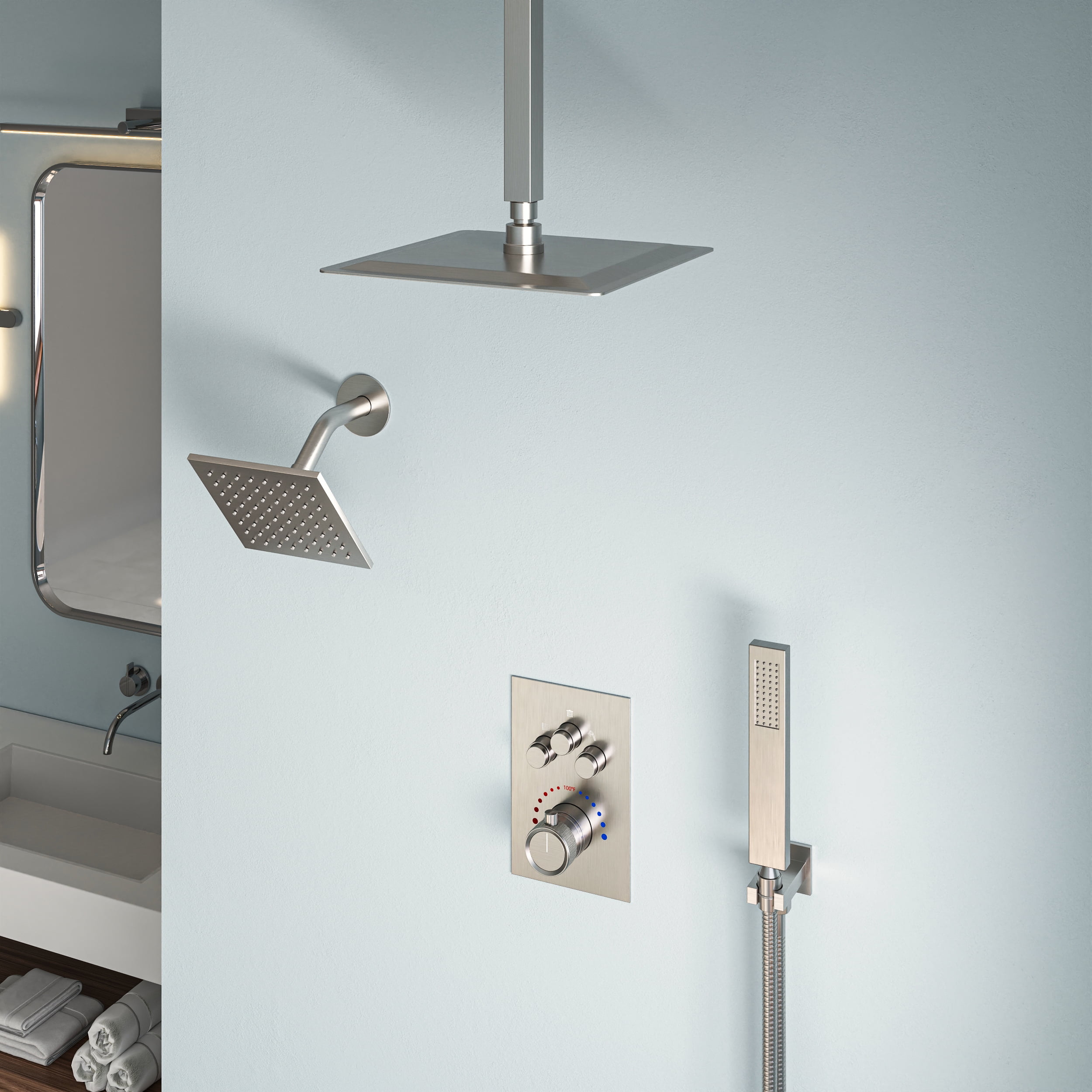 EVERSTEIN Dual Shower Head Faucet System Set 12" & 6" Rain Shower with