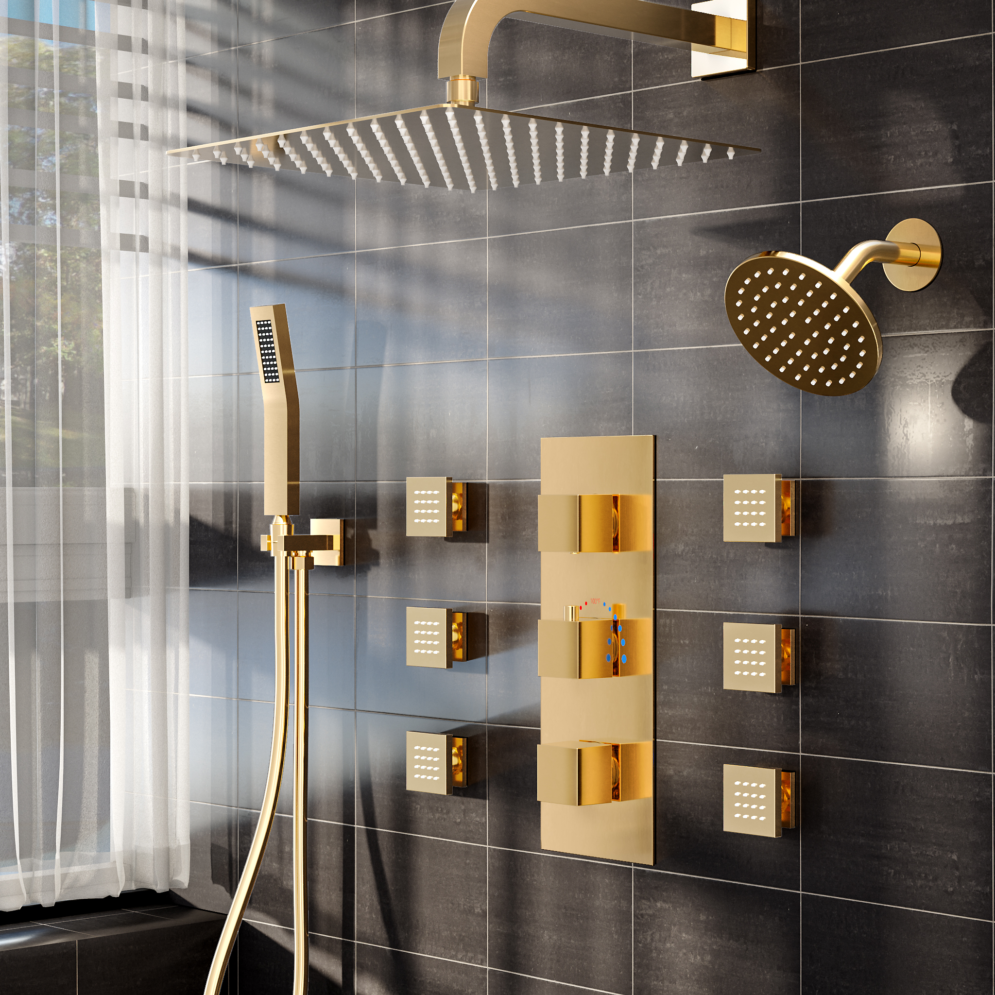 EVERSTEIN Dual Shower Head Faucets System Set 12" & 6" Double Wall