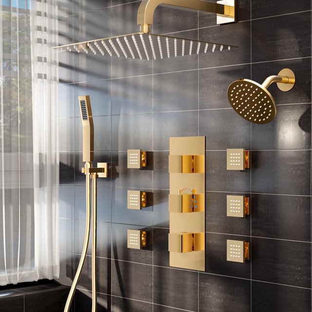 EVERSTEIN Dual Shower Head Faucets System Set 12" & 6" Double Wall