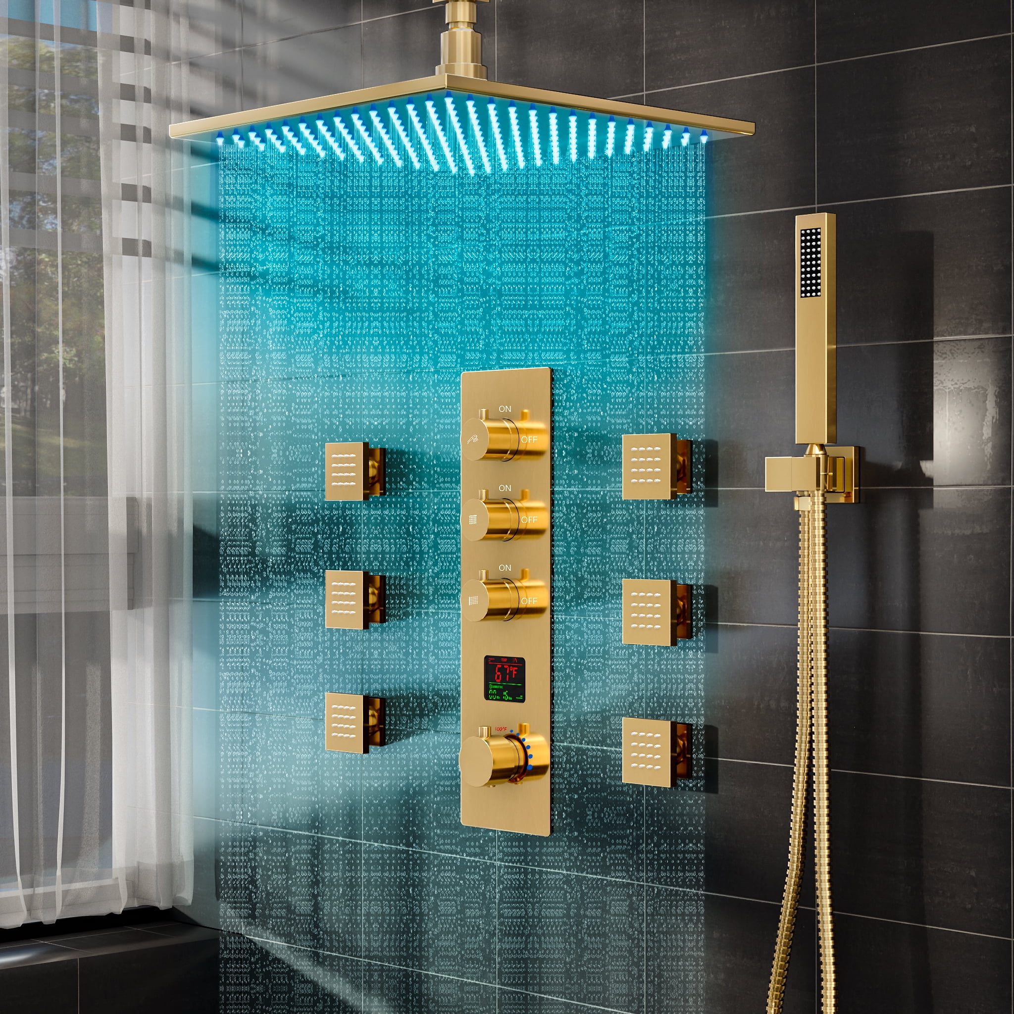 EVERSTEIN Luxury 12 inch LED Thermostatic Shower Head System Wall