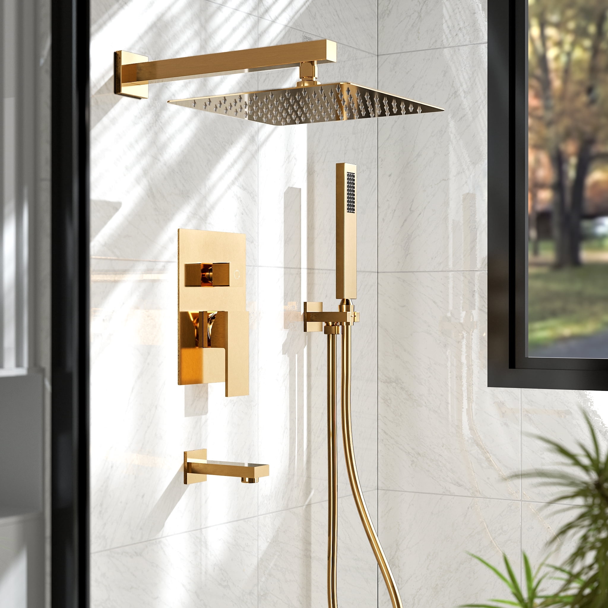 EVERSTEIN Shower Faucet Set 10 inch Rain Shower Head System with ...