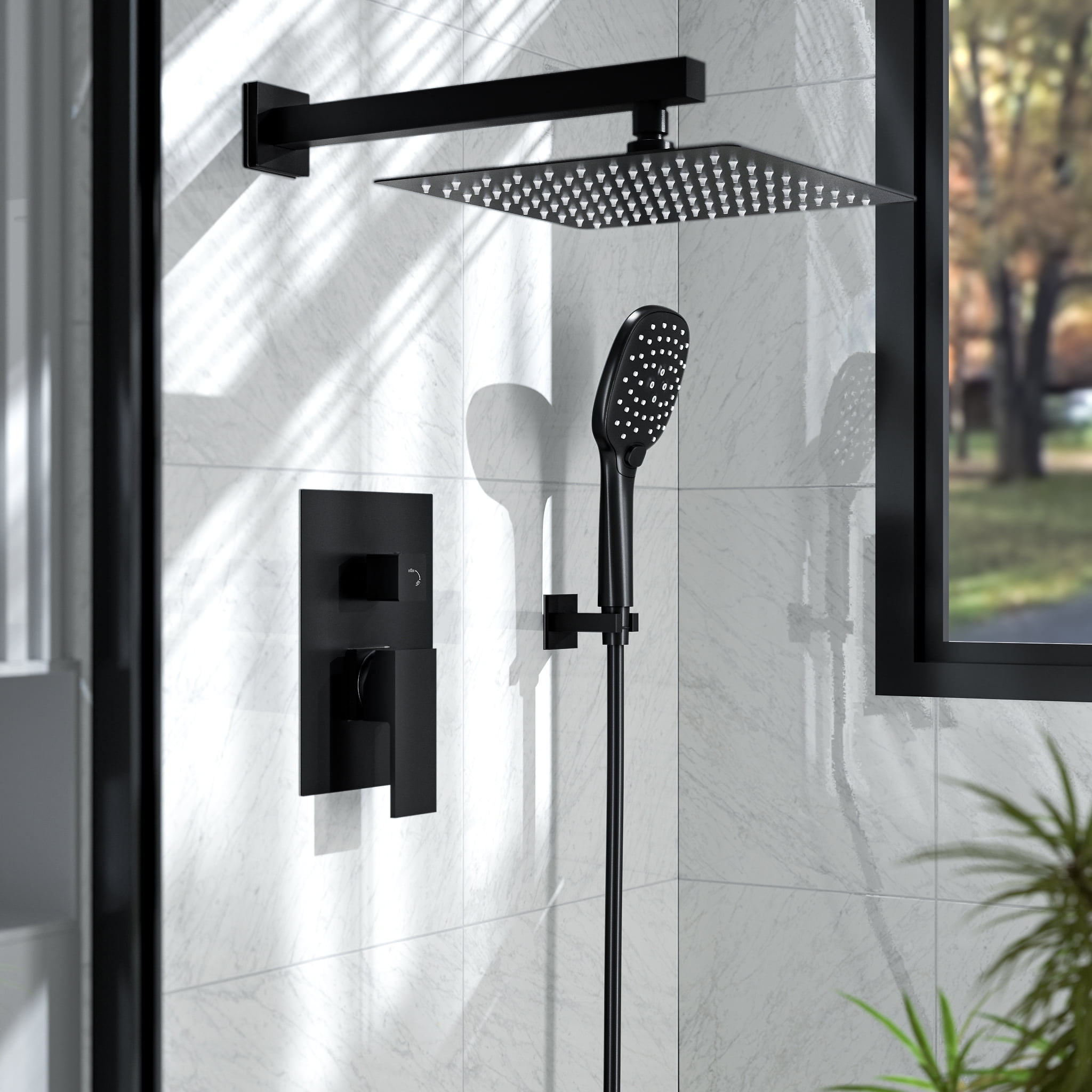 Matte Black 10-Inch Rainfall Shower System with Handheld Spray