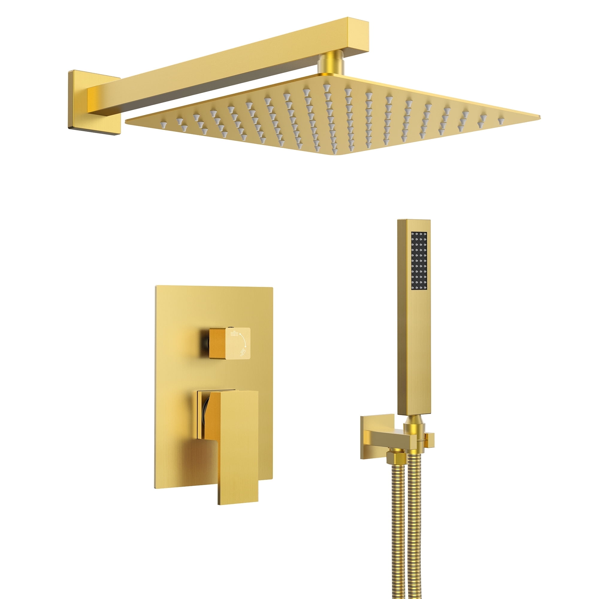 EVERSTEIN Shower System Shower Faucet Set - Rain Shower Head with Handheld Spray Wall Mounted Bathroom Rainfall Overhead Shower System Shower Set Combo Brushed Gold