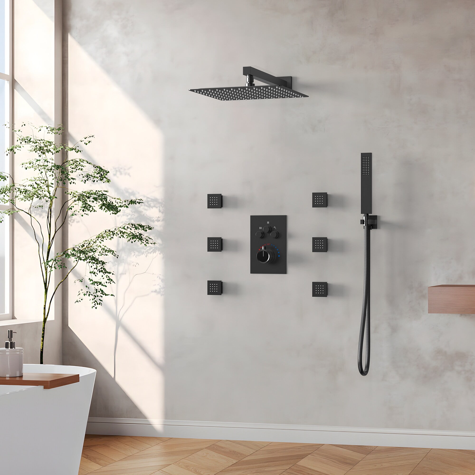 EVERSTEIN Thermostatic Shower System 12" Rainfall Shower Head 3 Way