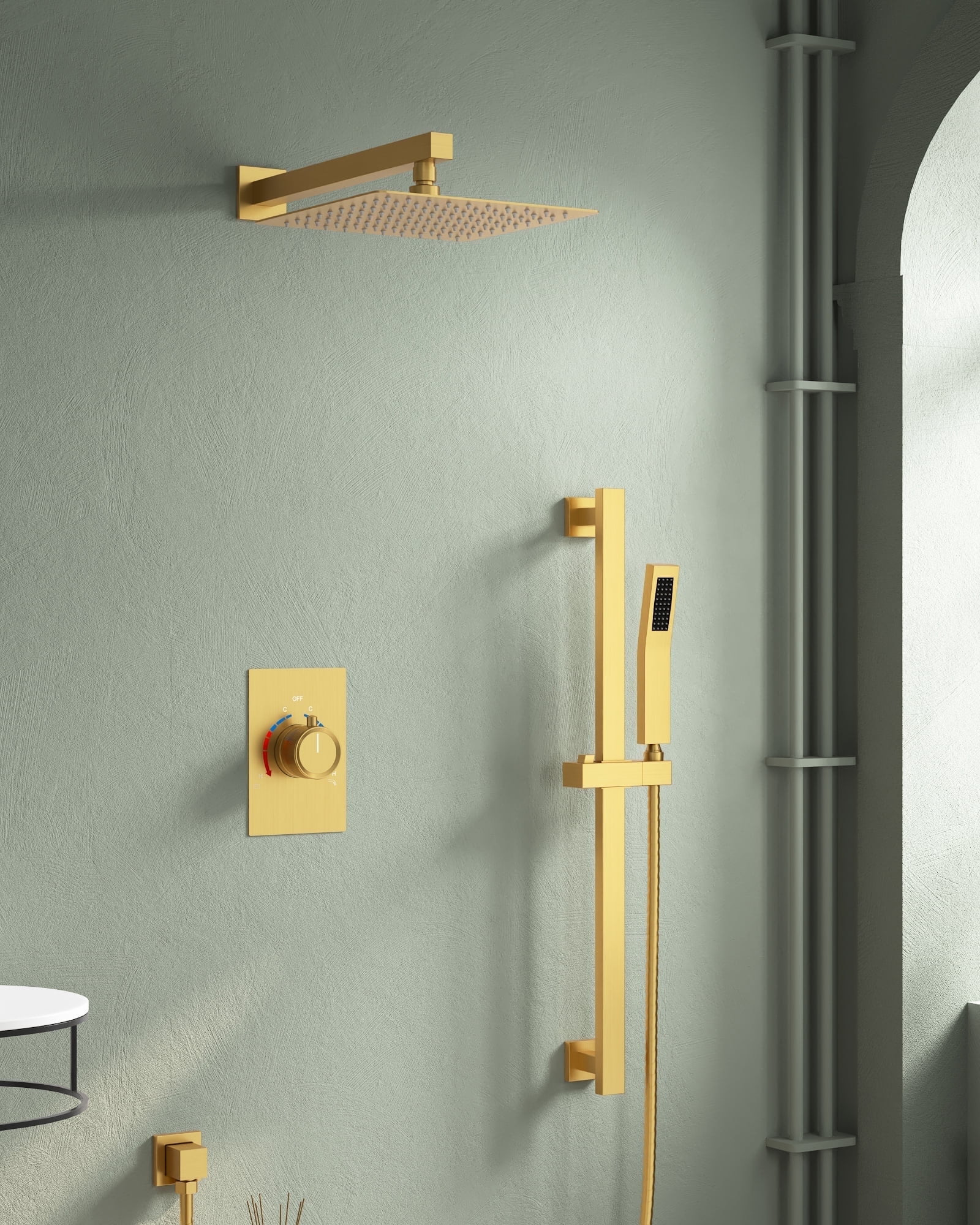 Brushed Gold 10" Rainfall Shower System with Handheld