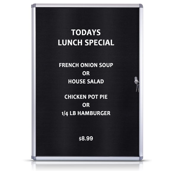 EVERSUPPLY Enclosed Changeable Letter Boards Felt Message Board with Locking Door, Black, Aluminum Frame, 38X28 inches