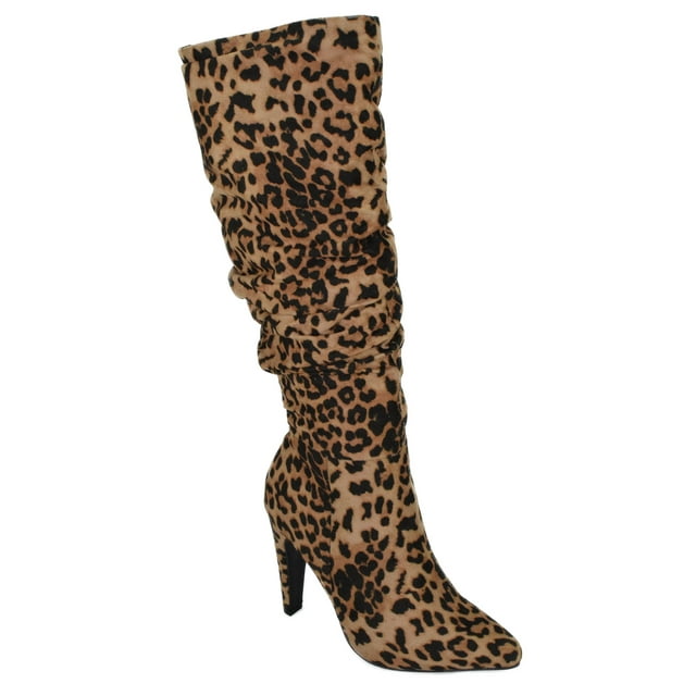 EVERY Cheetah Leopard Print Suede Delicious Women Stiletto High Heels Slouchy Pointy Toe Knee High Boots 5.5