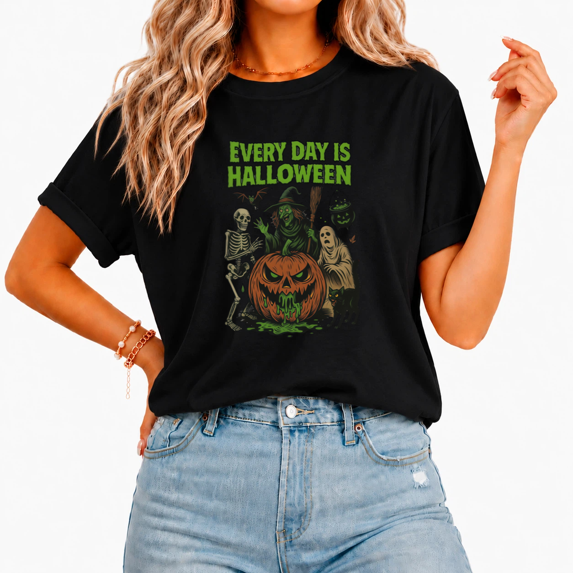 EVERY DAY IS HALLOWEEN Graphic Tee Short Sleeve Crewneck Casual Top
