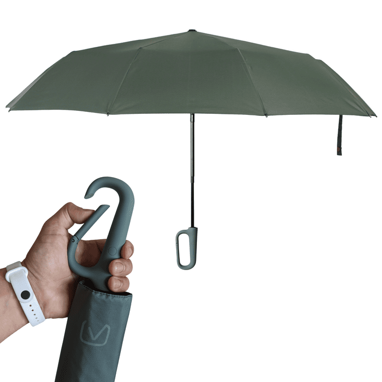 AKAQED Everyday | Compact Travel Umbrella, Soft Latch Carabiner Handle, Auto Open Close, Steel, Rapid Dry, adult Unisex, Size: 14 inch Stowed 40 inch