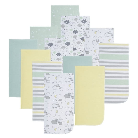 EVERYDAY KIDS 12 Pack Burp Cloths - Sheeps/Clouds/Stars