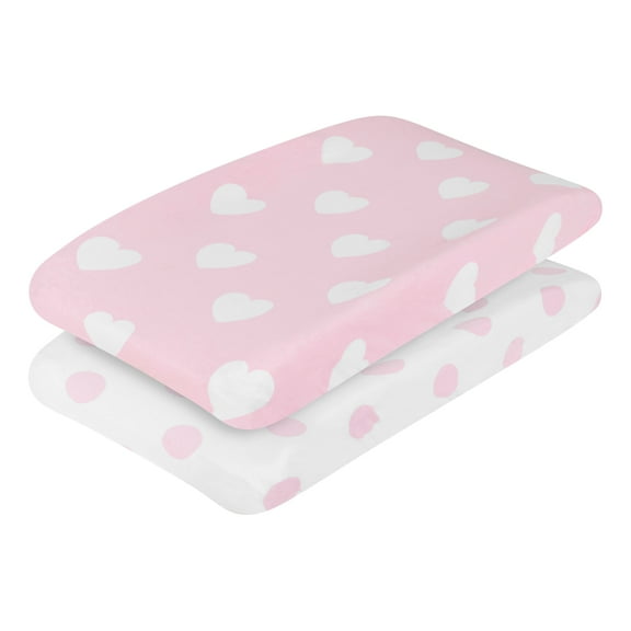 EVERYDAY KIDS 2 Pack Changing Pad Cover - Pink/White Hearts and Dots