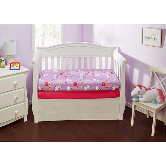 EVERYDAY KIDS 2 Pack Fitted Girls Crib Sheet - Unicorns/Hot Pink