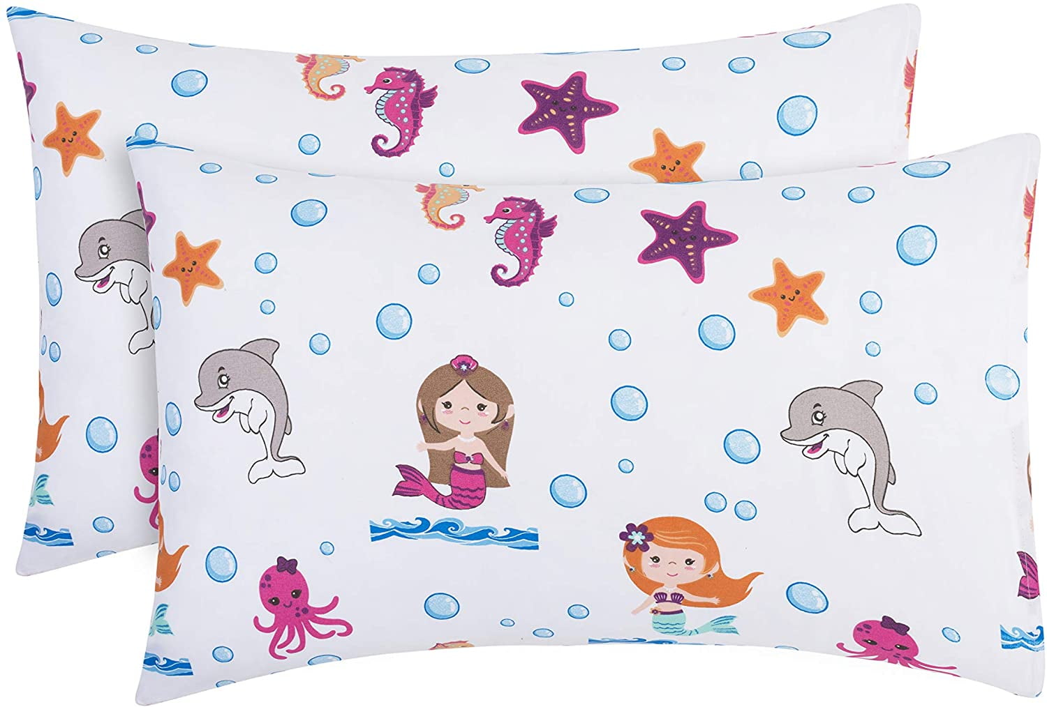 EVERYDAY KIDS 2Pack Toddler Travel Pillowcases Undersea Mermaid