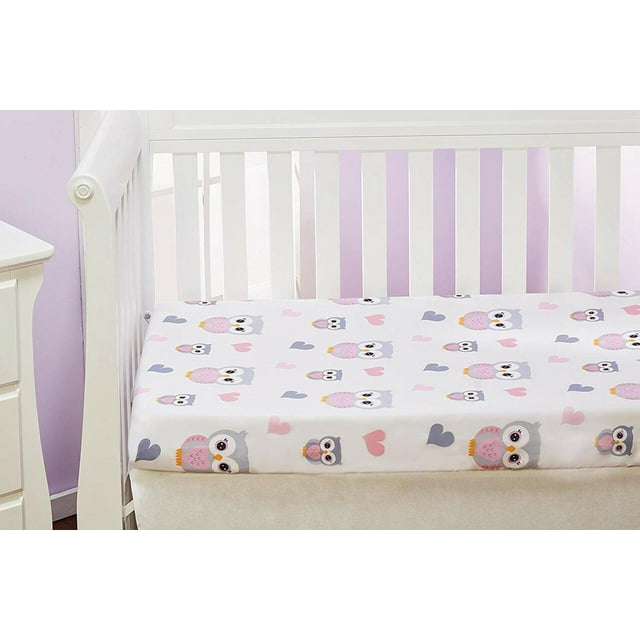 EVERYDAY KIDS Nursery Fitted Crib Sheet, Sweet Owls for Baby Girl