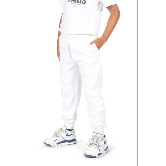 EVERYDAY KIDS Boys White Cotton Fleece Sweatpant Joggers with Pockets