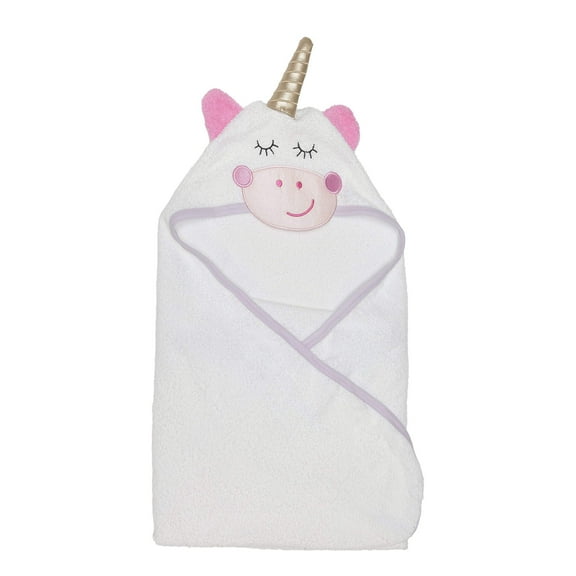 EVERYDAY KIDS Hooded Baby Toddler Bath Towel - White Unicorn with Horn
