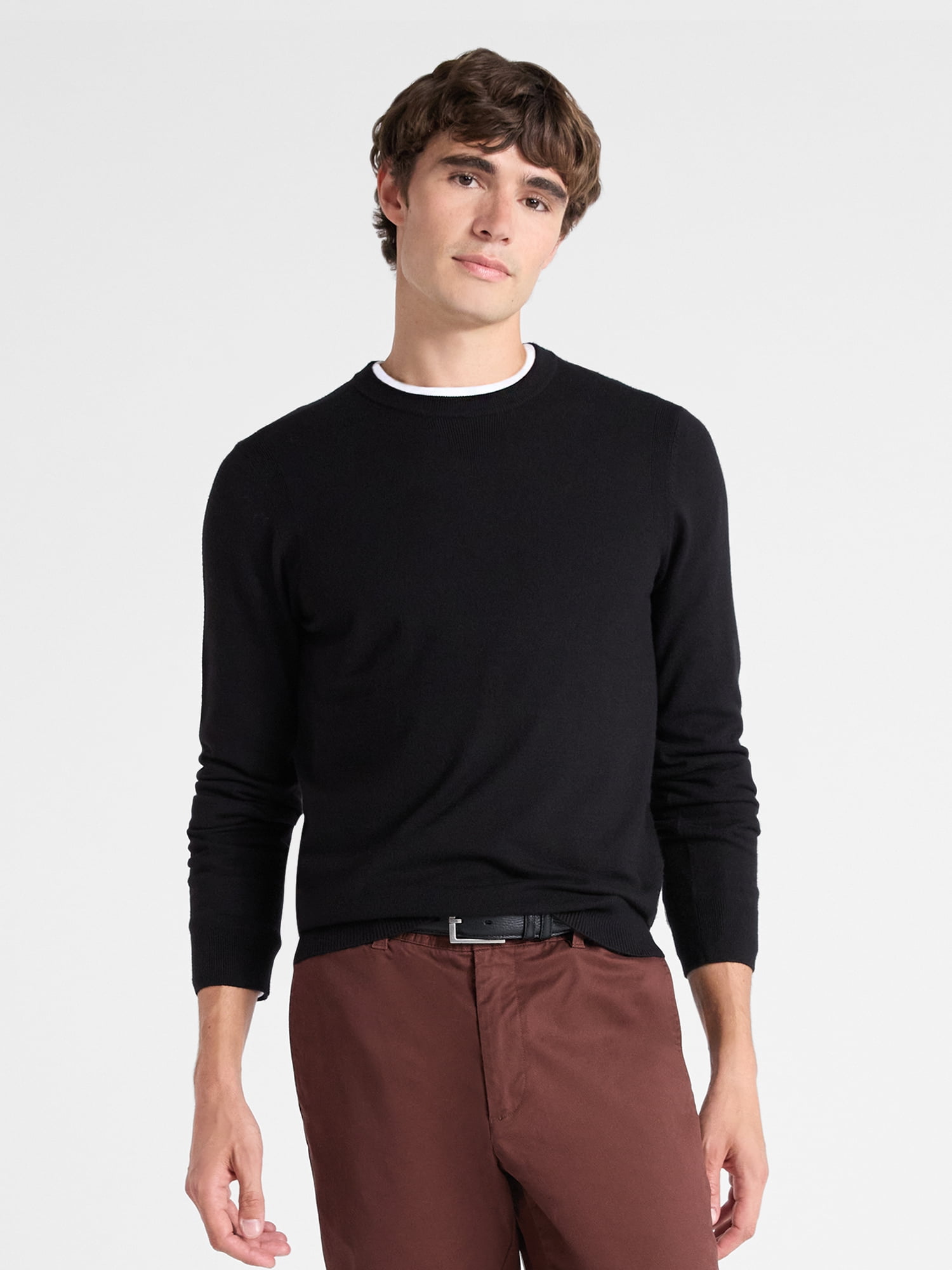 Free Assembly Men's Cozy Yarn Everyday Crewneck Sweater with Long Sleeves, Size XS-3XL