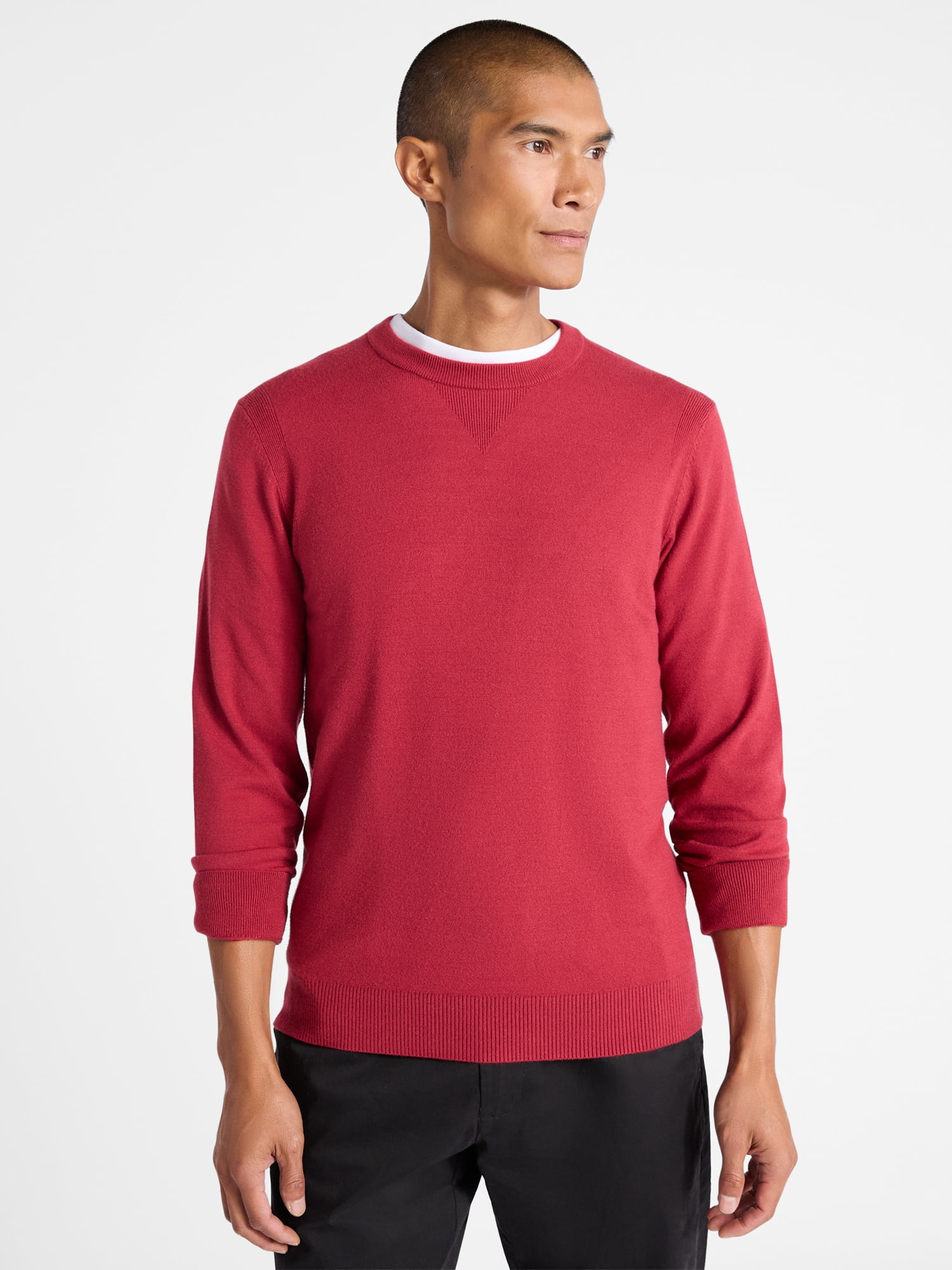 Free Assembly Men's Cozy Yarn Everyday Crewneck Sweater with Long Sleeves, Size XS-3XL