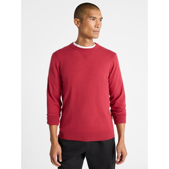 Free Assembly Men's Cozy Yarn Everyday Crewneck Sweater with Long Sleeves, Size XS-3XL