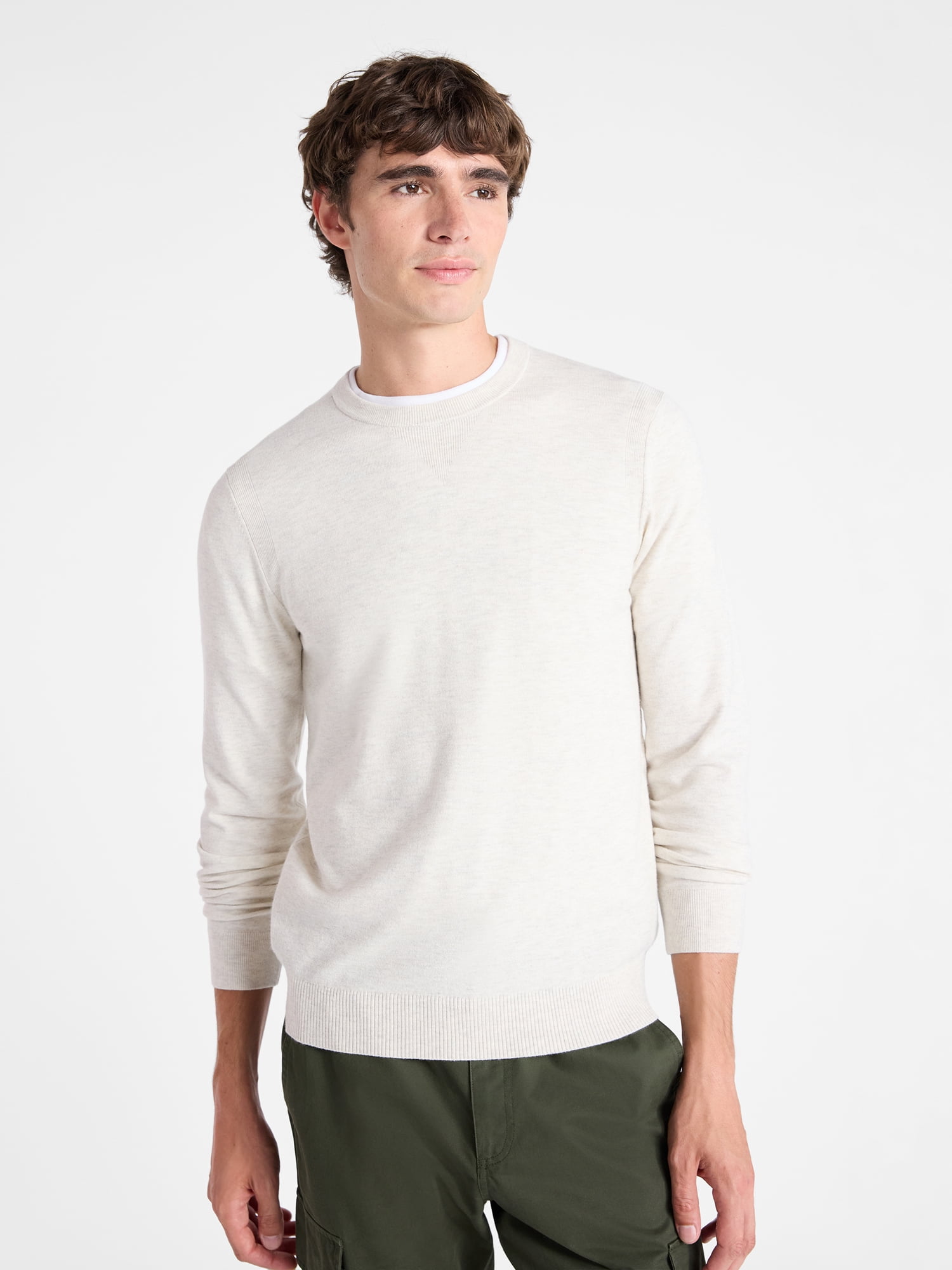 Free Assembly Men's Cozy Yarn Everyday Crewneck Sweater with Long Sleeves, Size XS-3XL