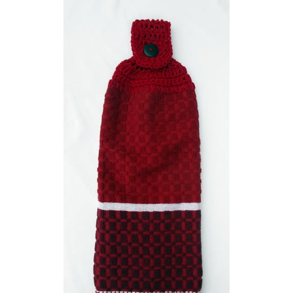 EVERYDAY TERRY CLOTH KITCHEN TOWEL - DOUBLE THICK/FULL HANDMADE BURGUNDY CROCHET TOP HANGING KITCHEN TOWEL