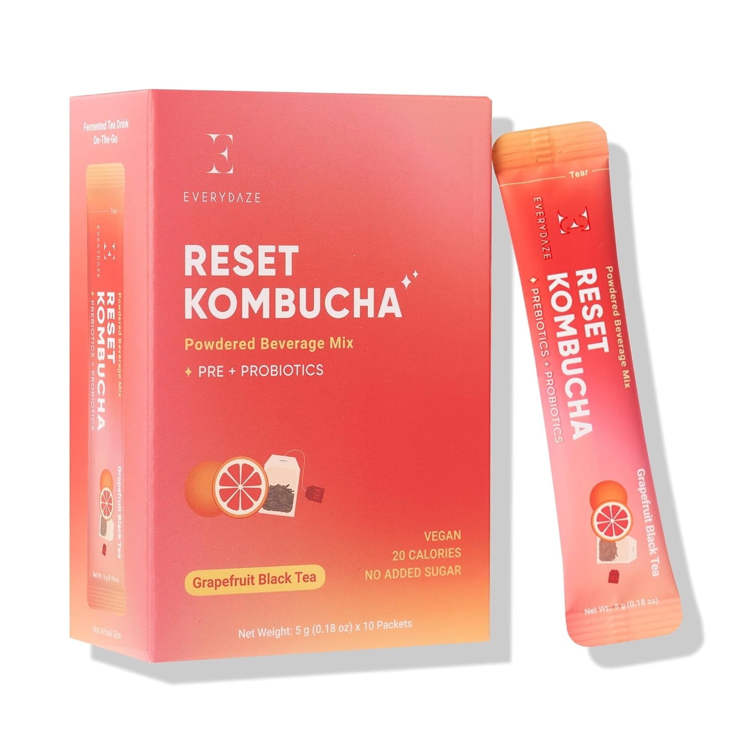 EVERYDAZE, Reset Kombucha, Peach, 10 Packs with Probiotics