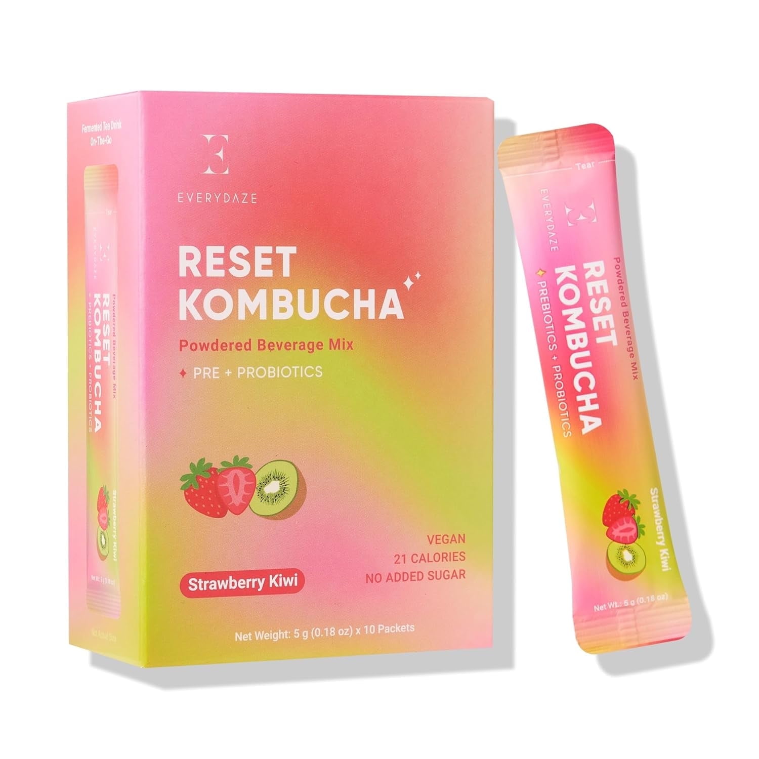 EVERYDAZE BT21 Reset Kombucha, Peach Flavor, 10 Pack Powder Mix