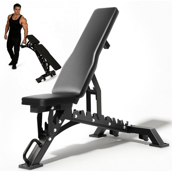 EVERYMATE 1200LB Heavy-Duty Adjustable Weight Bench, Standard Adjustable Weight Bench, 2.1" Thickened Pad Incline Bench with Silent Wheels for Home, Gym & Professional Competition