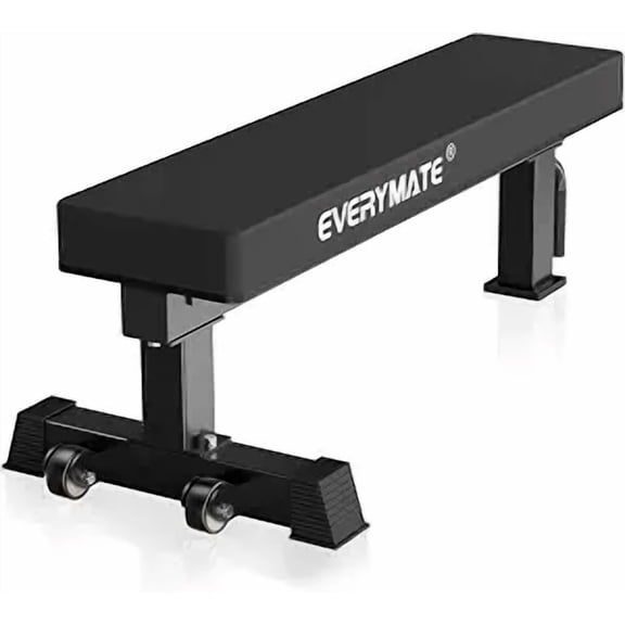 EVERYMATE Flat Bench, 4" Thick HeftyGrip Vinyl Pad, Rated 1,200 LB, Flat Benches for Home Gym & Strength Training, Professional Grade Flat Weight Bench Made of Heavy Duty 3"*3" Tube