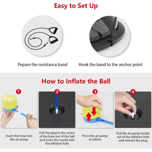 EVERYMILE Balance Ball Trainer with Resistance Bands & Pump Stability, 23.6 inch Yoga Exercise Ball for Home Gym Core Training Anti-Skid Surface$$Sport & Recreation Other