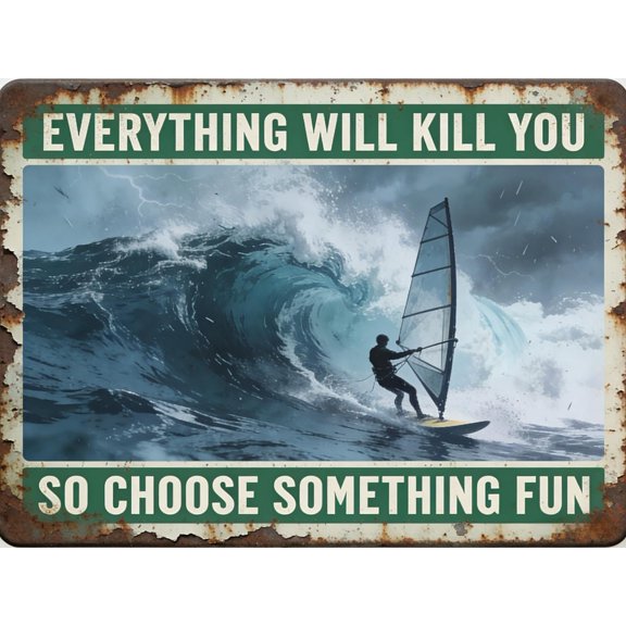 EVERYTHING WILL KILL YOU SO CHOOSE SOMETHING FUN Windsurfing Metal Tin Sign 8x12 Inch - Retro Wall Decor For Man CaveHome, Bar, Kitchen, Garage