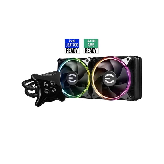 EVGA CLCx 280mm All-In-One LCD CPU Liquid Cooler, 2x 140mm PWM ARGB Fans, Intel, AMD, 5 YR Warranty, 400-HY-CX28-V1
