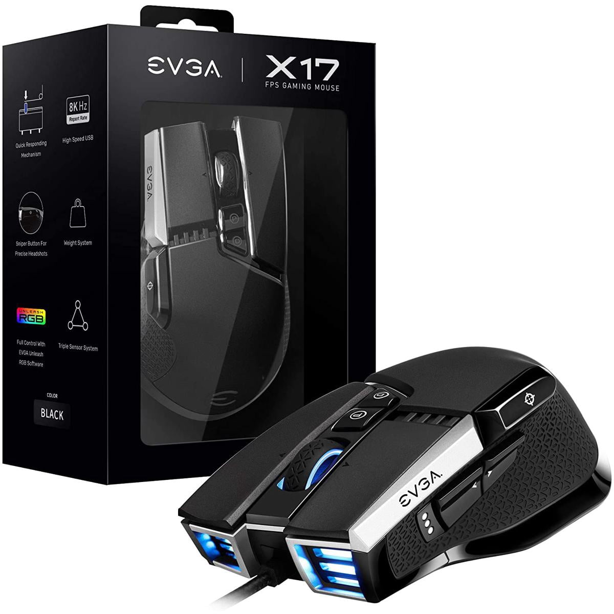 EVGA X17 Wired Gaming Mouse, Black