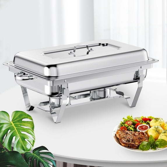 EVGTTI 1 Pack Chafing Dish, High Grade Stainless Steel Chafer, Rectangular Food Warmer Foldable Complete Set with Full Size Food Pan, Lid, Fuel Holder for Buffet